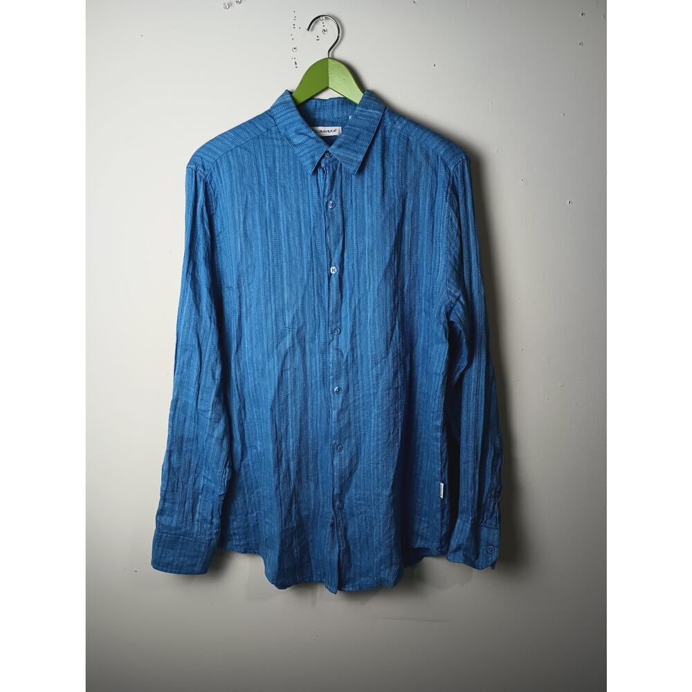 Cubavera Linen Blue Long Sleeve Camp Shirt Button Up Men's‎ M Vacation Coastal